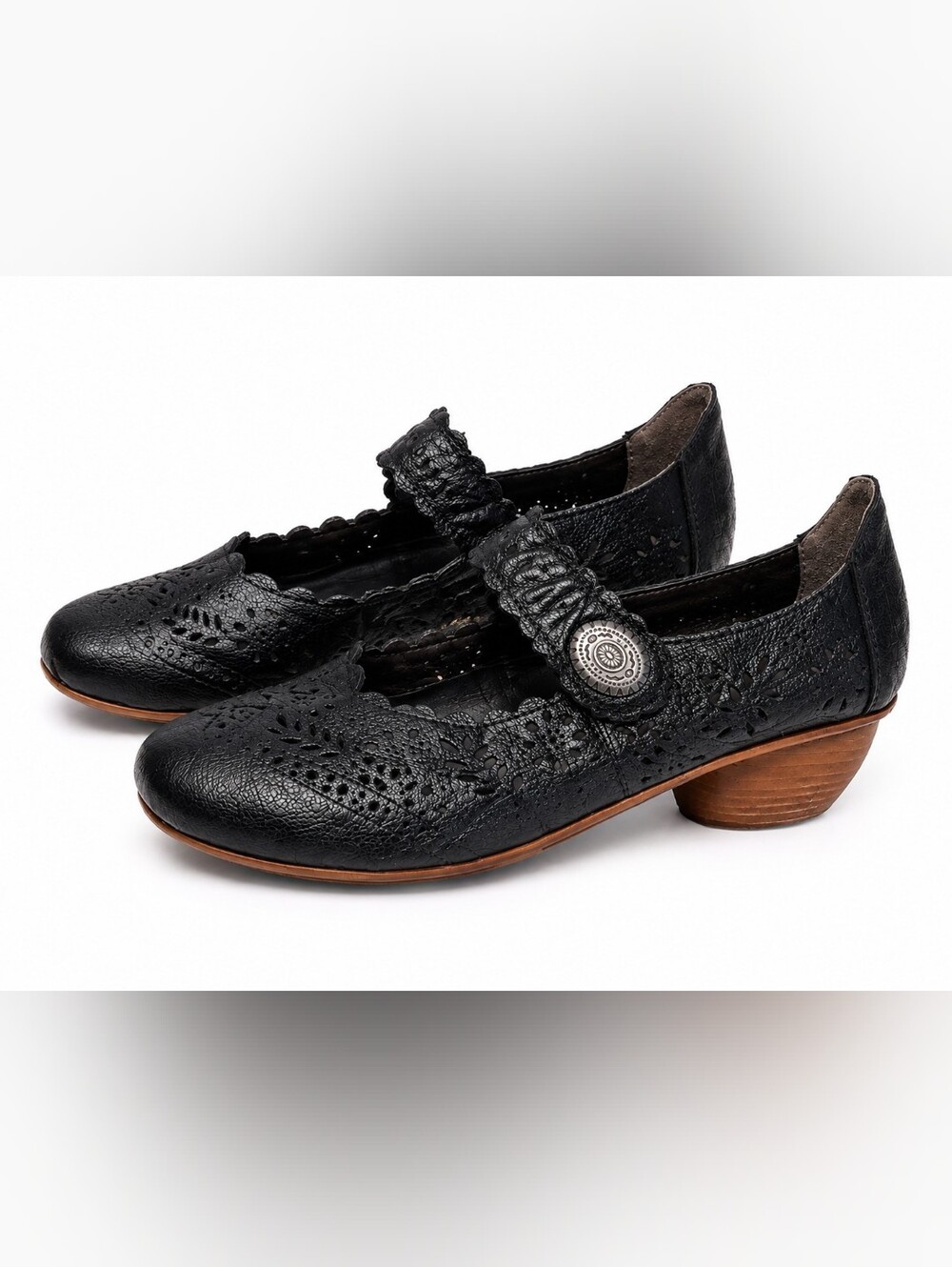 Leather Rieker Antistress Black Mary-Jane Style Bohemian Whimsy Goth Shoes SZ 10